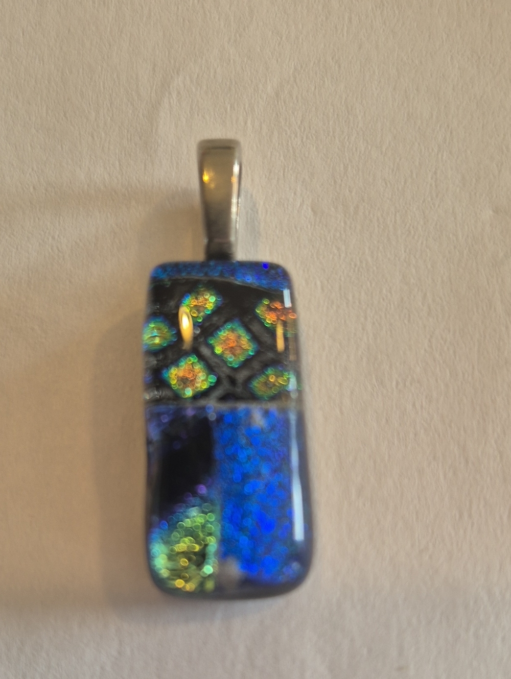 Blue Dichroic Glass Pendant Necklace